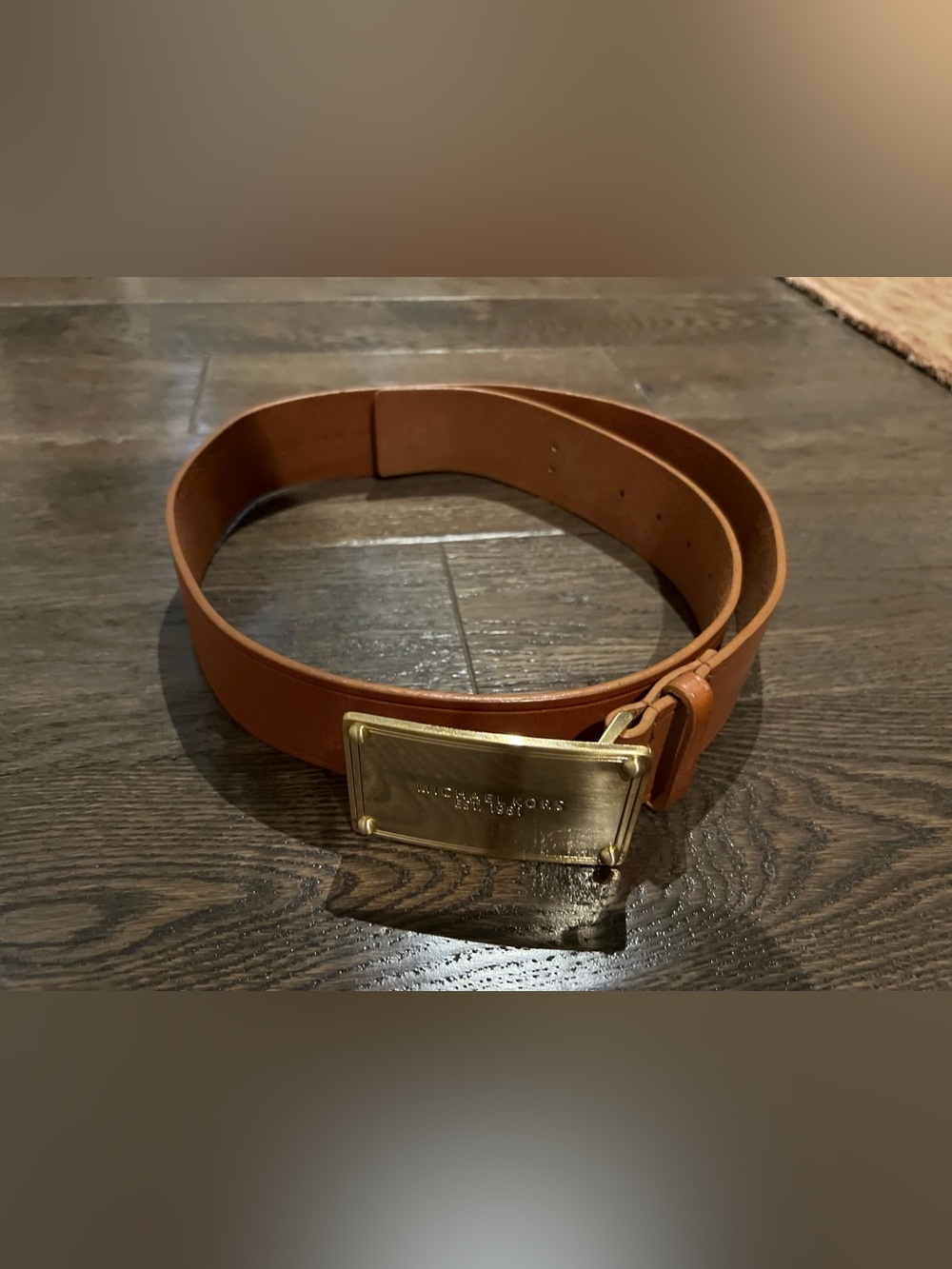 Michael Kors Women’s Tan Leather Belt with Gold Buckle